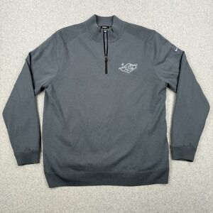 Nike Golf Sweater Mens XL Blue Wool Blend 1/4 Zip Performance Wind Stopper‎